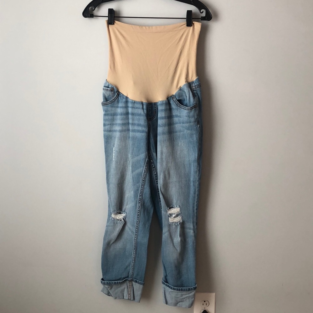 Indigo Blue Cropped Maternity Cuffed Jeans - Size Medium